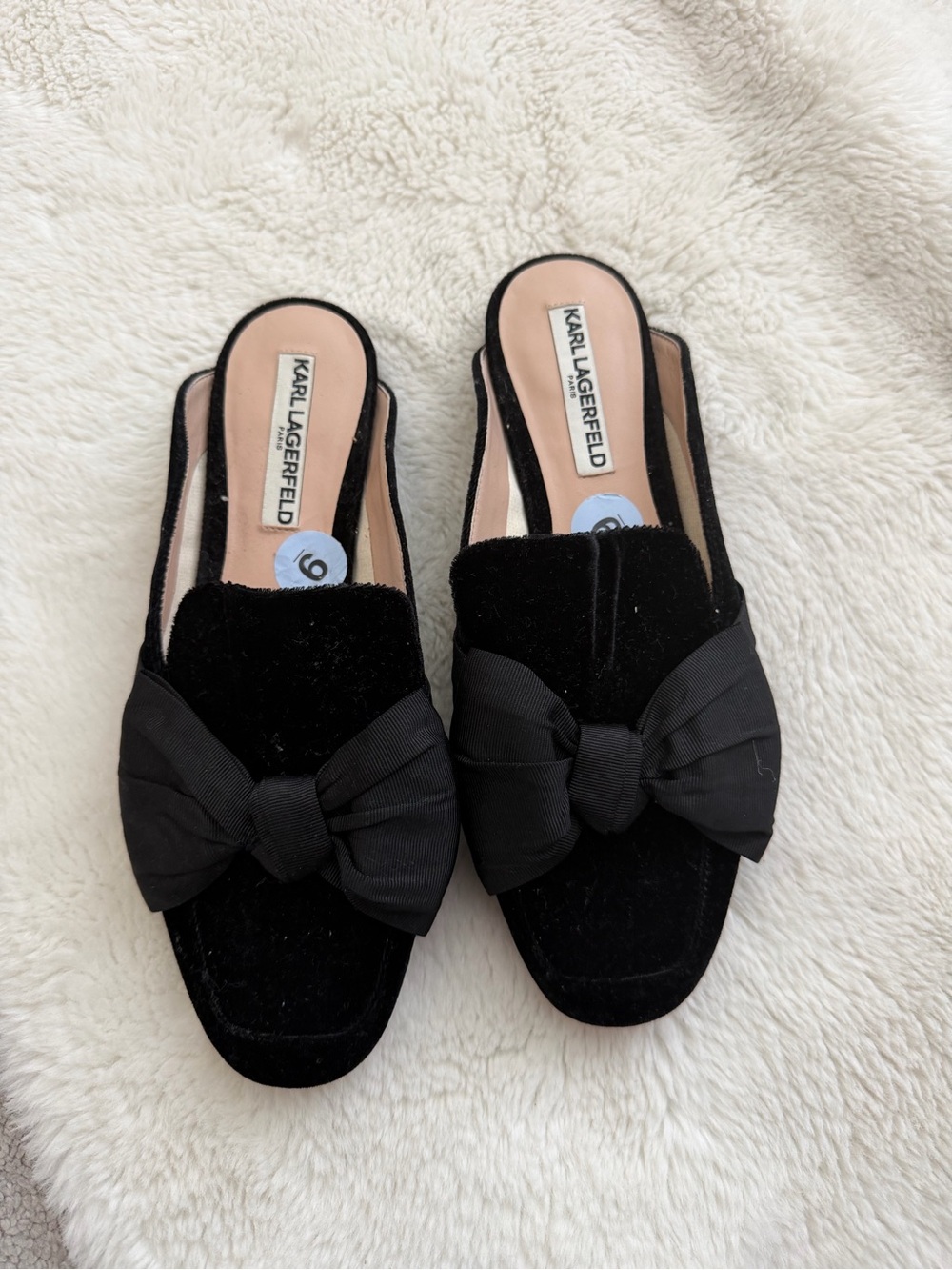 Karl Lagerfeld Black Velvet Bow Slip-On Mules